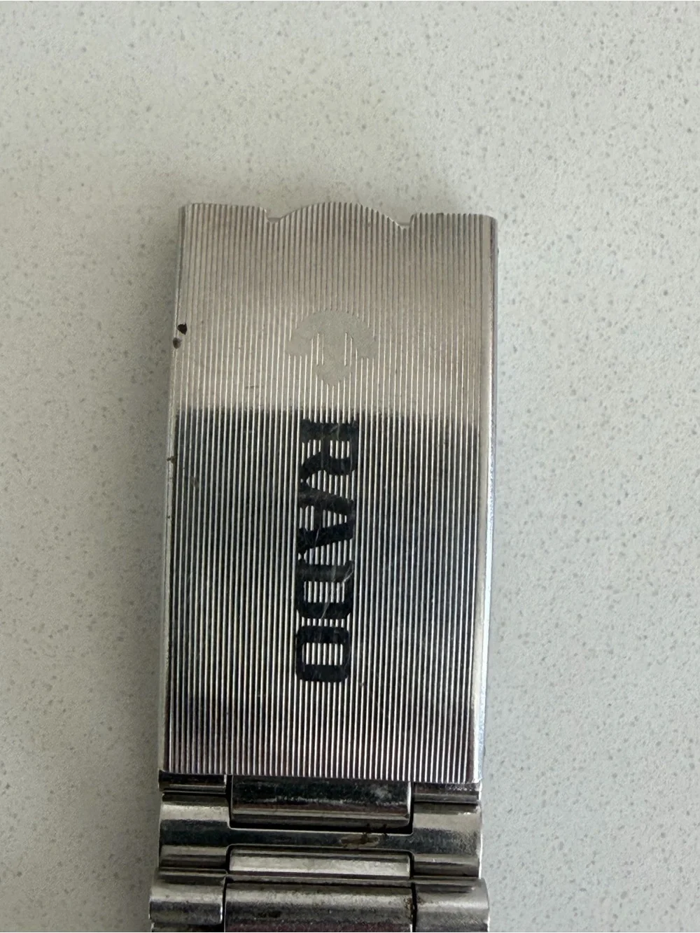 Rado Vintage Stainless Steel Watch with Black Dial and Red Logo